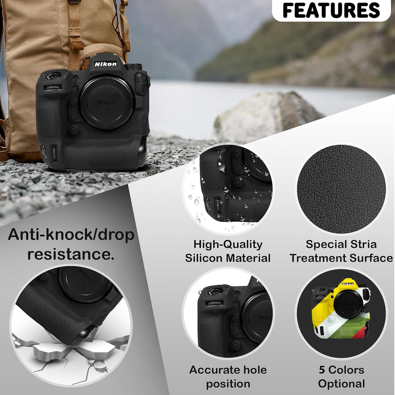 Camera Case for Nikon Z9 - Protective Silicone DSLR Skin Cover, Detachable Cage, Shockproof, Dustproof (Black)