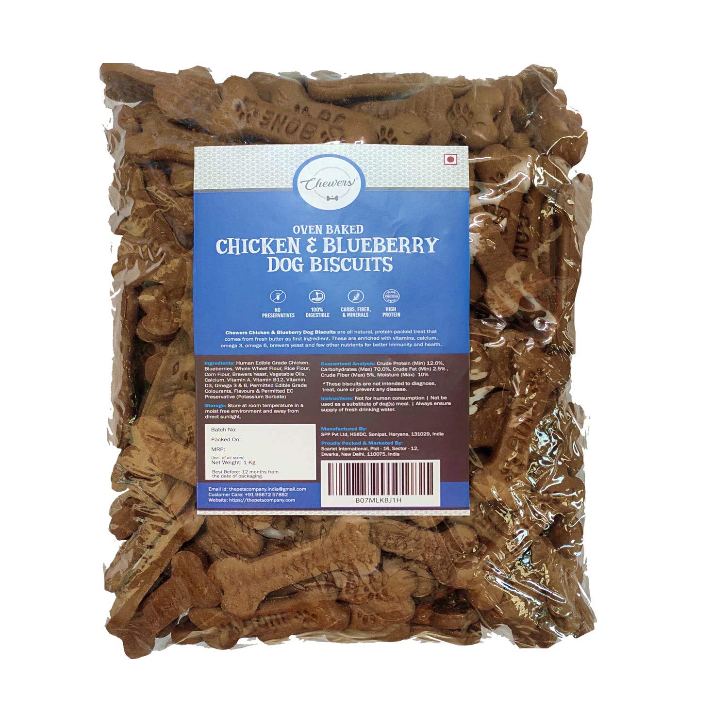 Chewers Oven Baked Real Chicken & Blueberry Dog Biscuits, Chicken Flavour, Dog Treat 1 Kg (Pack of 2) (B07MJ1VZ2G) Amazon Price History, Amazon Price Tracker
