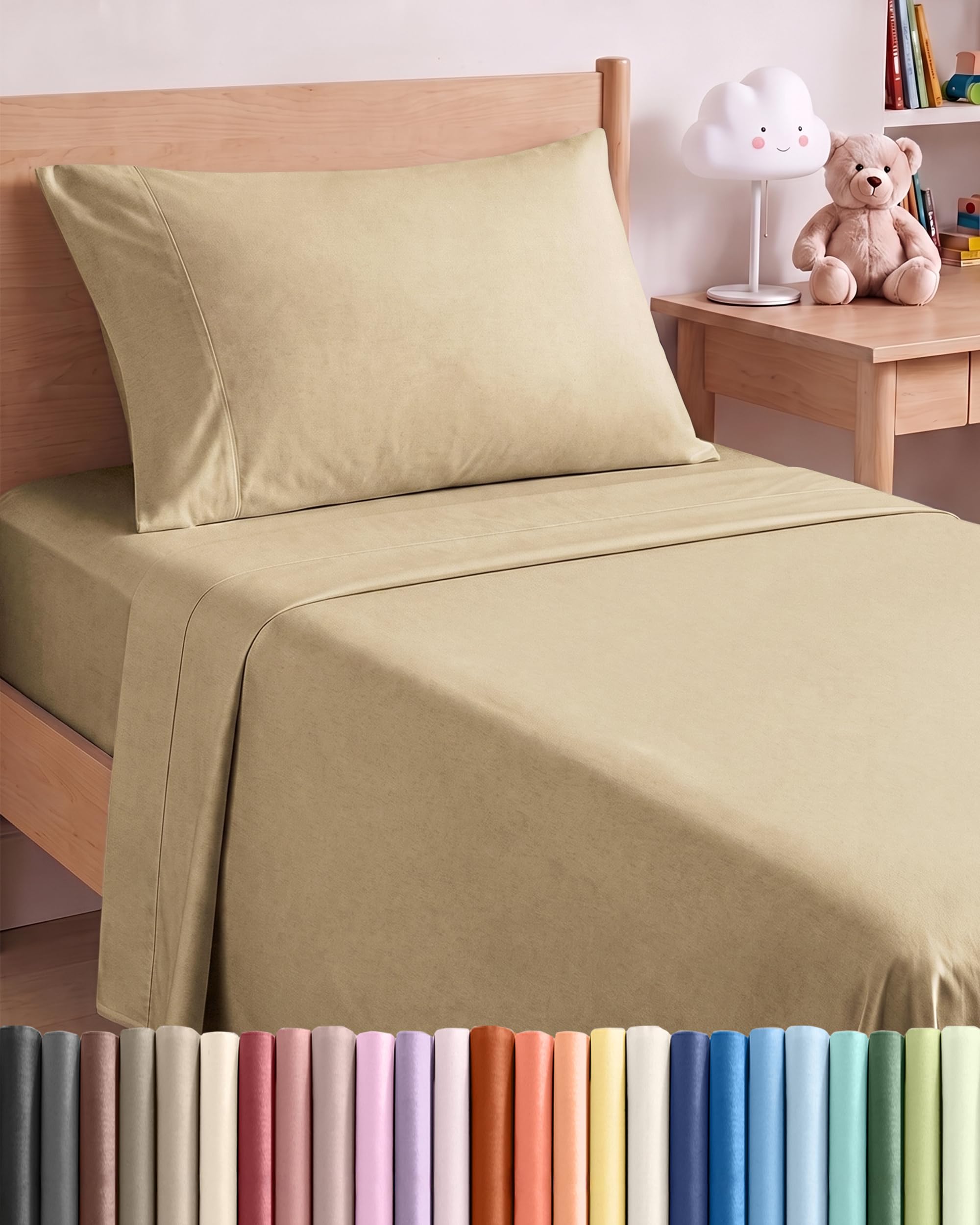 Twin XL Size 3 Piece Sheet Set - Comfy Breathable &amp; Cooling - Heathered Tan