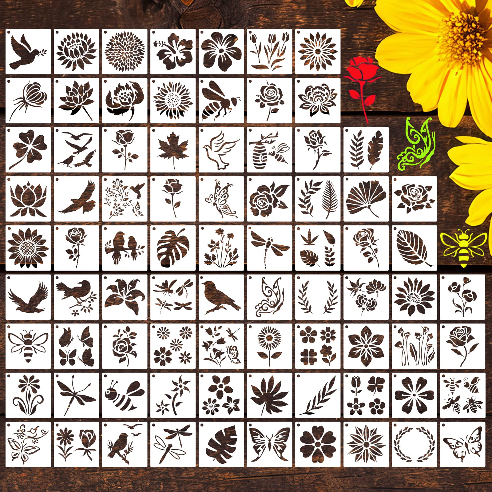 DZXCYZ 80 Pcs 5 x 5 Inch Stencils for Painting on Wood, Reusable Flower Butterfly Stencils Bird Plastic Bee Wall Stencil DIY Craft Template for Wall