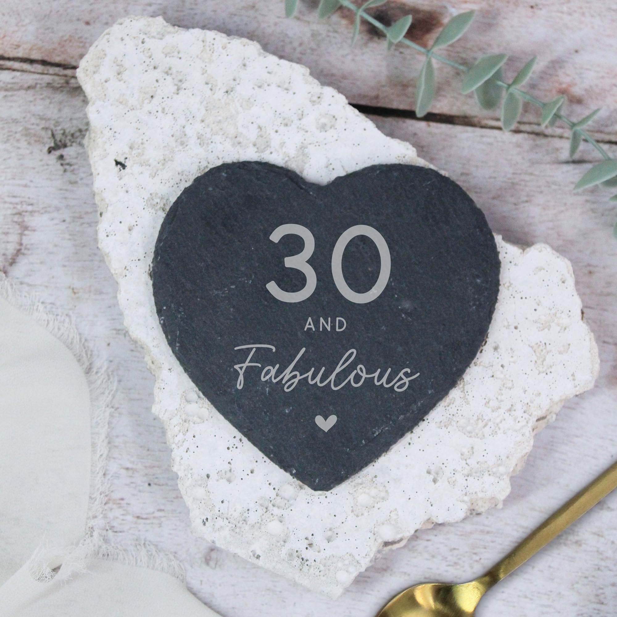 eBuyGB Laser Engraved Heart Slate Coaster, 30 & Fabulous Milestone Birthday, 30th Birthday Gift for Her, Sister, Daughter, Friend, Drinks Coaster