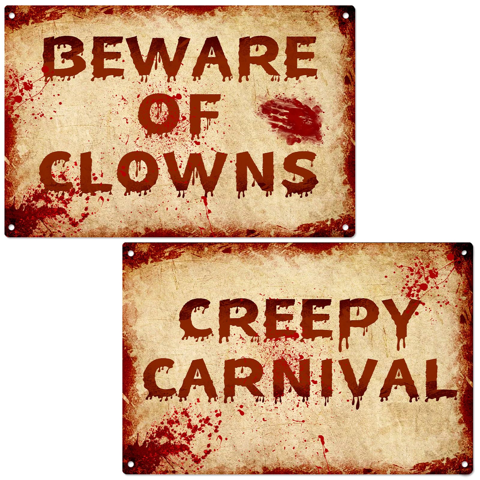 Qylazune Green 2Pcs Halloween Decorations Clown Sign Creepy Carnival Amd Beware Of Clowns, Haunted House Decor, Scary Party Clown Props, Indoor Outdoor Halloween Decorations For Horror Haunted Ambience