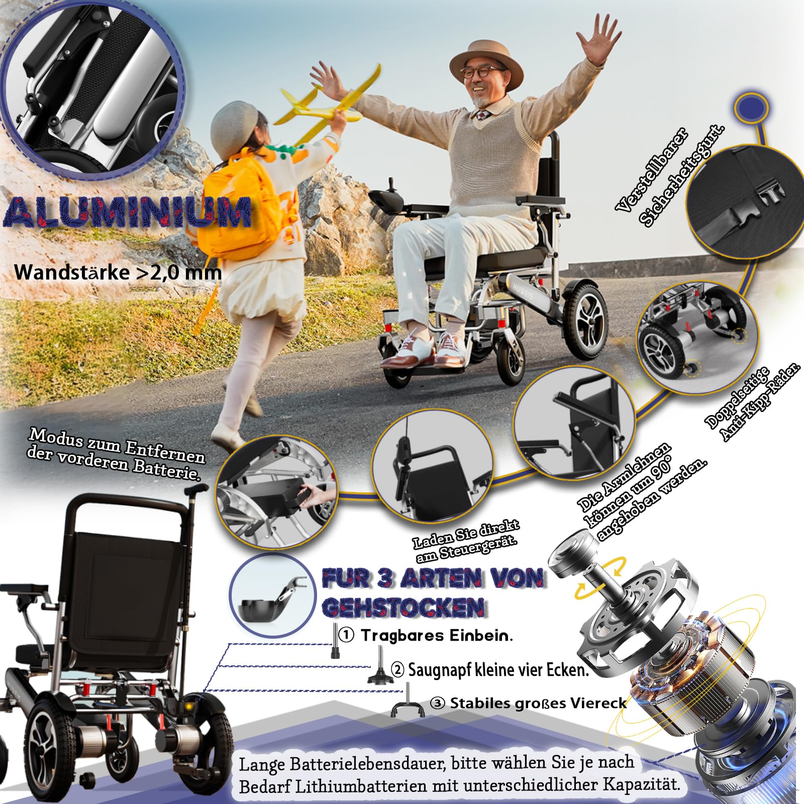 Silla De Ruedas Portátil Motorizada Plegable Ligera Para Adultos Mayores, Silla De Ruedas Eléctrica Inteligente Con Potentes Motores Sin Escobillas,20ah