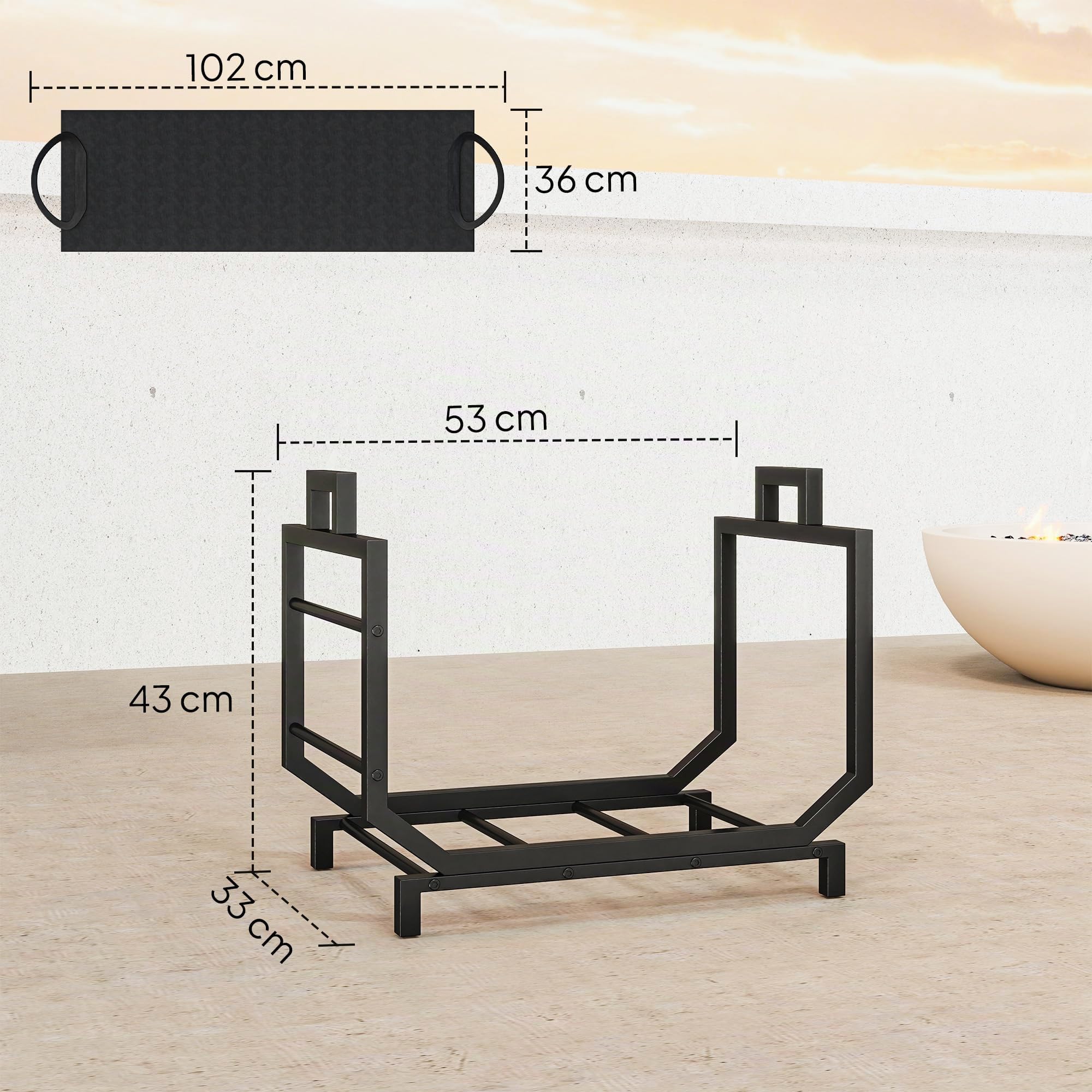 Outsunny Range-bûches Porte Buche Sac de Transport 53 x 33 x 43 cm Noir