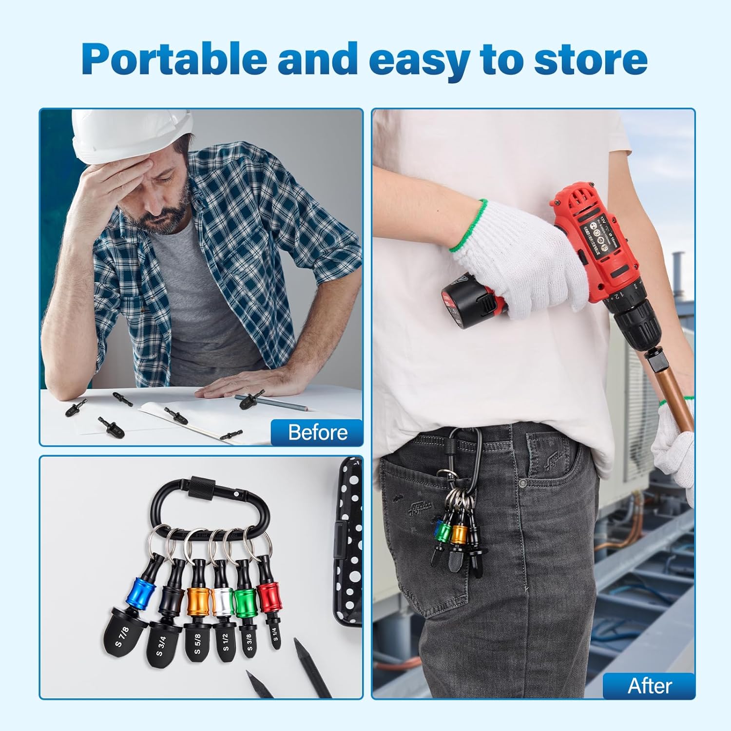 WADEO Swaging Tool HVAC Repairing Set with Bit Holder, Portable Copper Swage Tools HVAC Kit with Keychain, Air Conditioner Copper Tube Pipe Expander Drill Bit 1/4'' 3/8'' 1/2'' 5/8'' 3/4'' 7/8'' Black