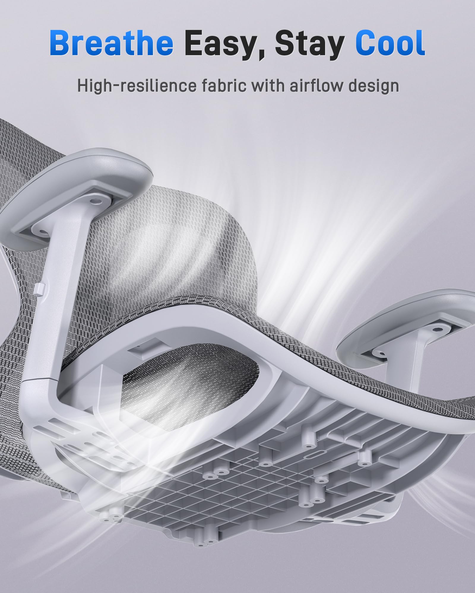 Ergonomic Office Desk Chair, Comfortable Computer Gaming Chair, Breathable Mesh Back & Seat, Adjustable Armrest & Headrest, Lumbar Support, Butterfly Design for Home Office (Gray)