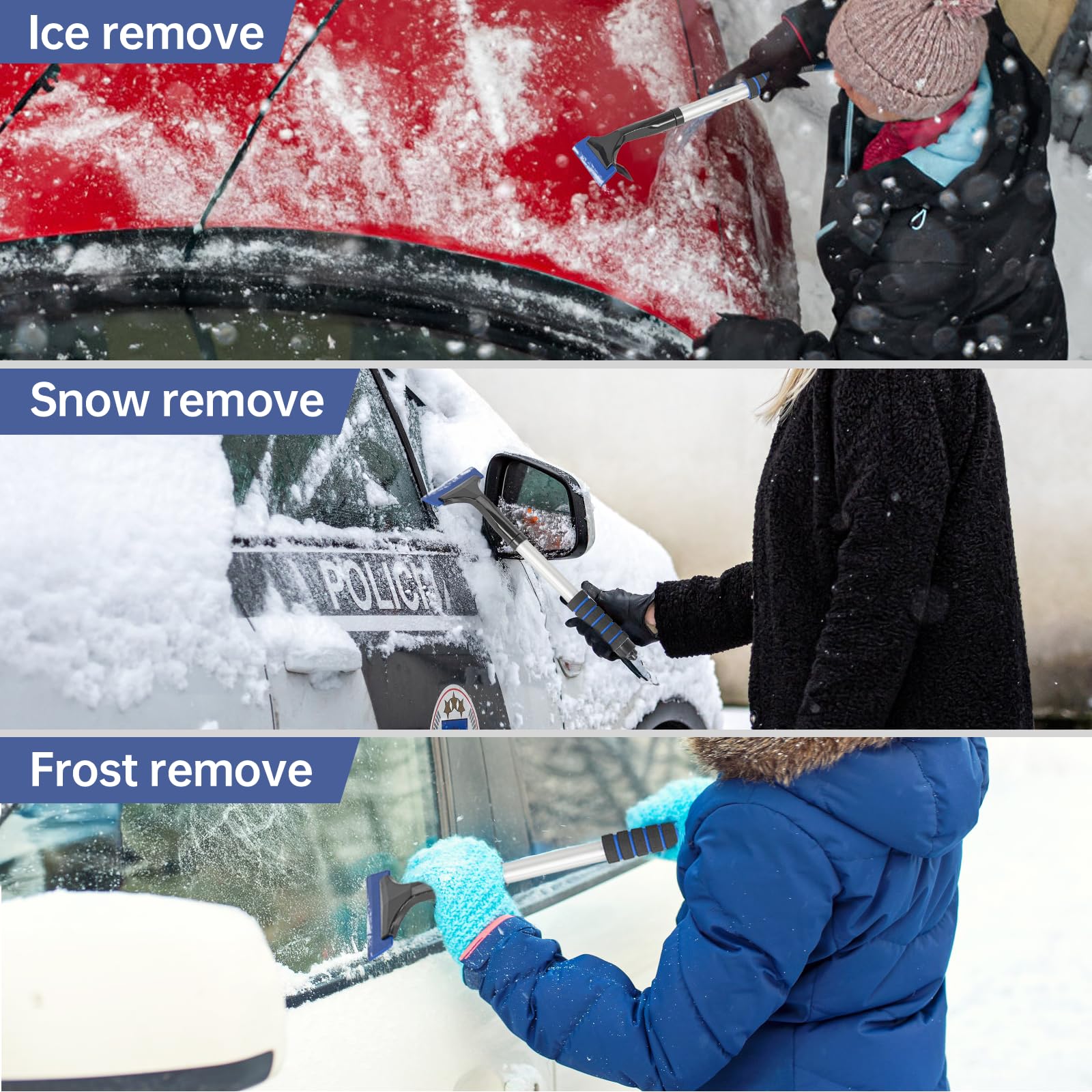 Teleskopische Notfallschneeschaufel mit Eiskraber und Tragetasche Falten Aluminium 54-82CM Rückziehbare Notfallschaufel Leichtgewicht für Auto Schneemobil Garten Camping