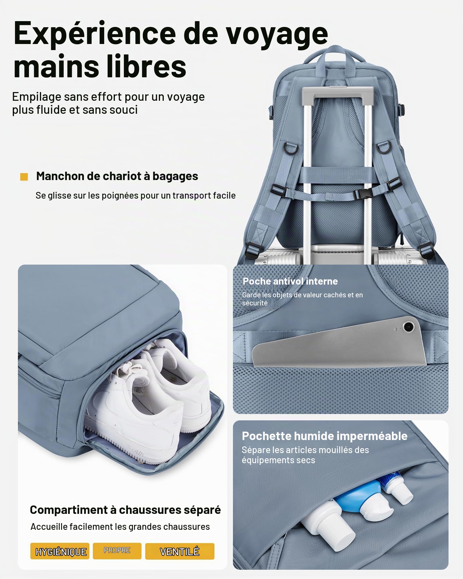 Sac A Dos Voyage Cabine Avion Sous Vide 40x30x20 Bagage Cabine Easyjet Ryanair Sac À Dos Compression Sous Vide Homme Femme Travel Backpack Vacuum Bleu