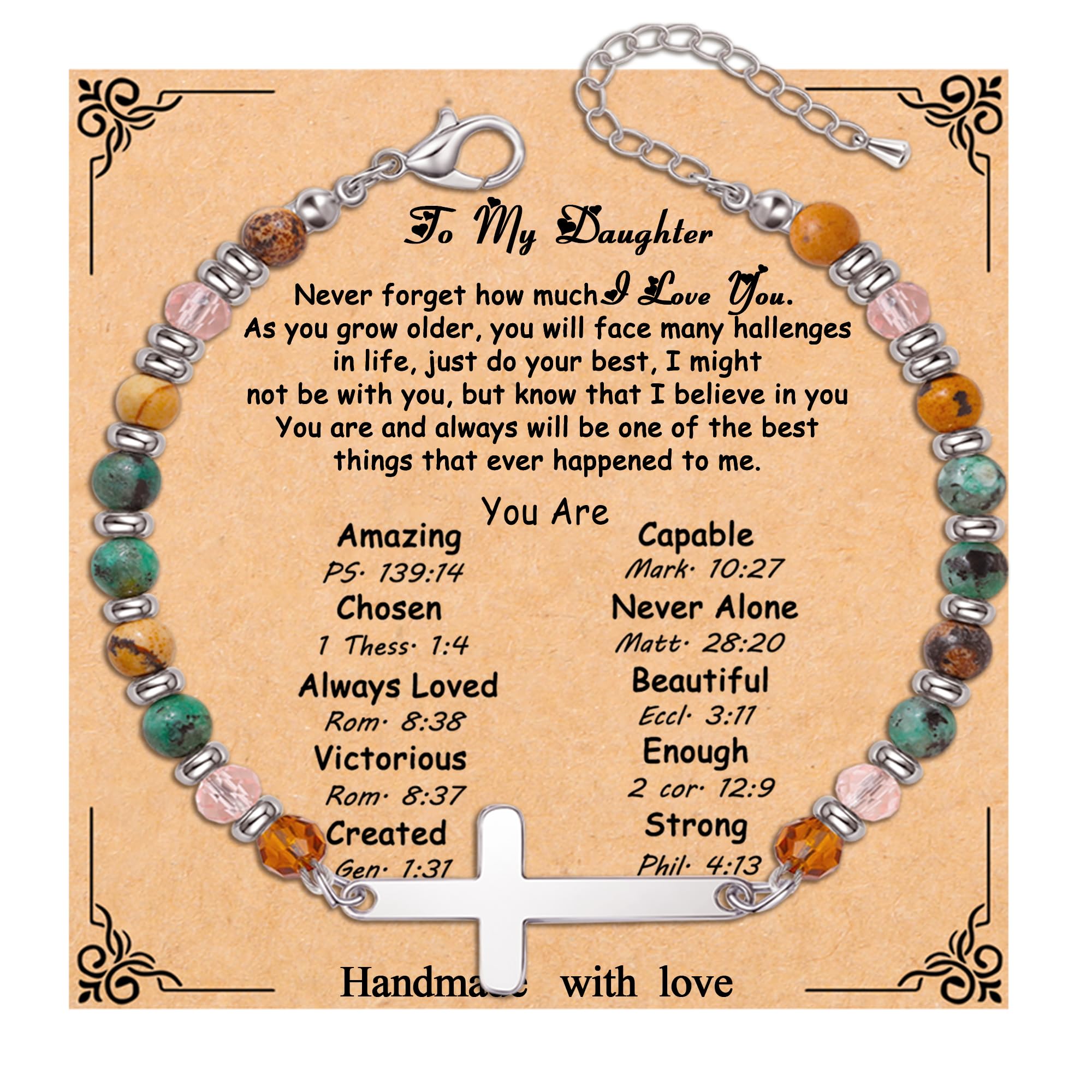 Cross Bracelet for Women Christian Gifts for Daughter Mom Grandma Niece Godmother Religious Baptism Jewelry Birthday Retirement Gifts Beaded Bracelet
