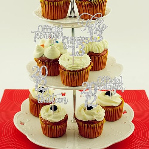 Miniatura 4 de Rsstarxi Paquete de 30 adornos con purpurina para cupcakes de cumpleaños número 13 desde 2011, Hello 13 Thirteen Official Teenager Cheers to 13