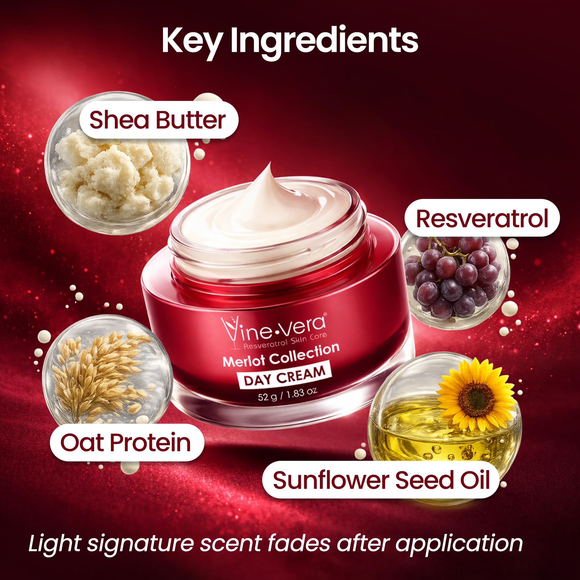 Vine Vera Merlot Day Cream with Shea Butter & Oat Protein, 1.83 oz