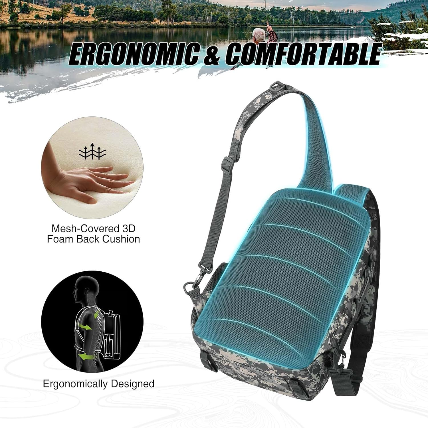 Piscifun Fishing Backpack with Rod Holder, Lightweight Sling Bag Storge Gear and Equipment