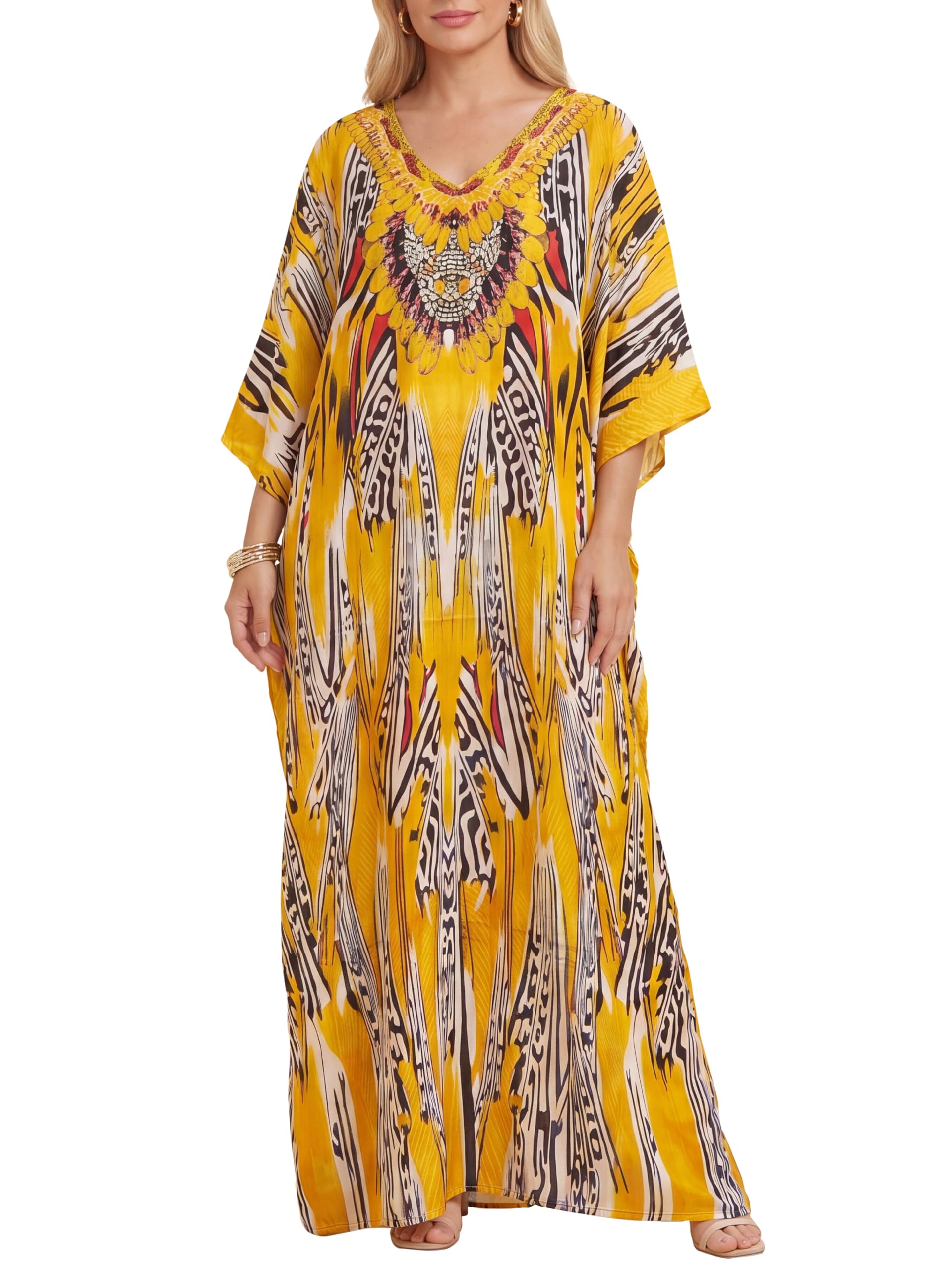 Love My Fashions® Women's Kaftans Morrocan Print Tunic Long Summer Dress Loungewear Swim Cover Up Beachwear Sundress Casual Nightwear