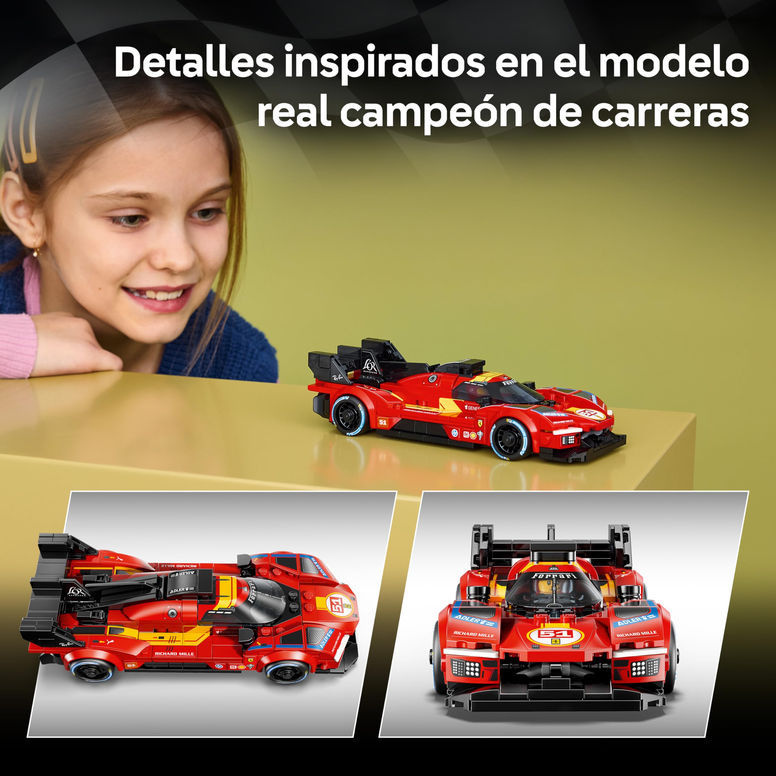LEGO Speed Champions Ferrari 499P Coche de Carreras de Juguete - Kit de Maquetas con Minifigura de Piloto Coleccionable - Merchandising Deportivo - Regalo para Niños de 9+ Años y Fans - 77261