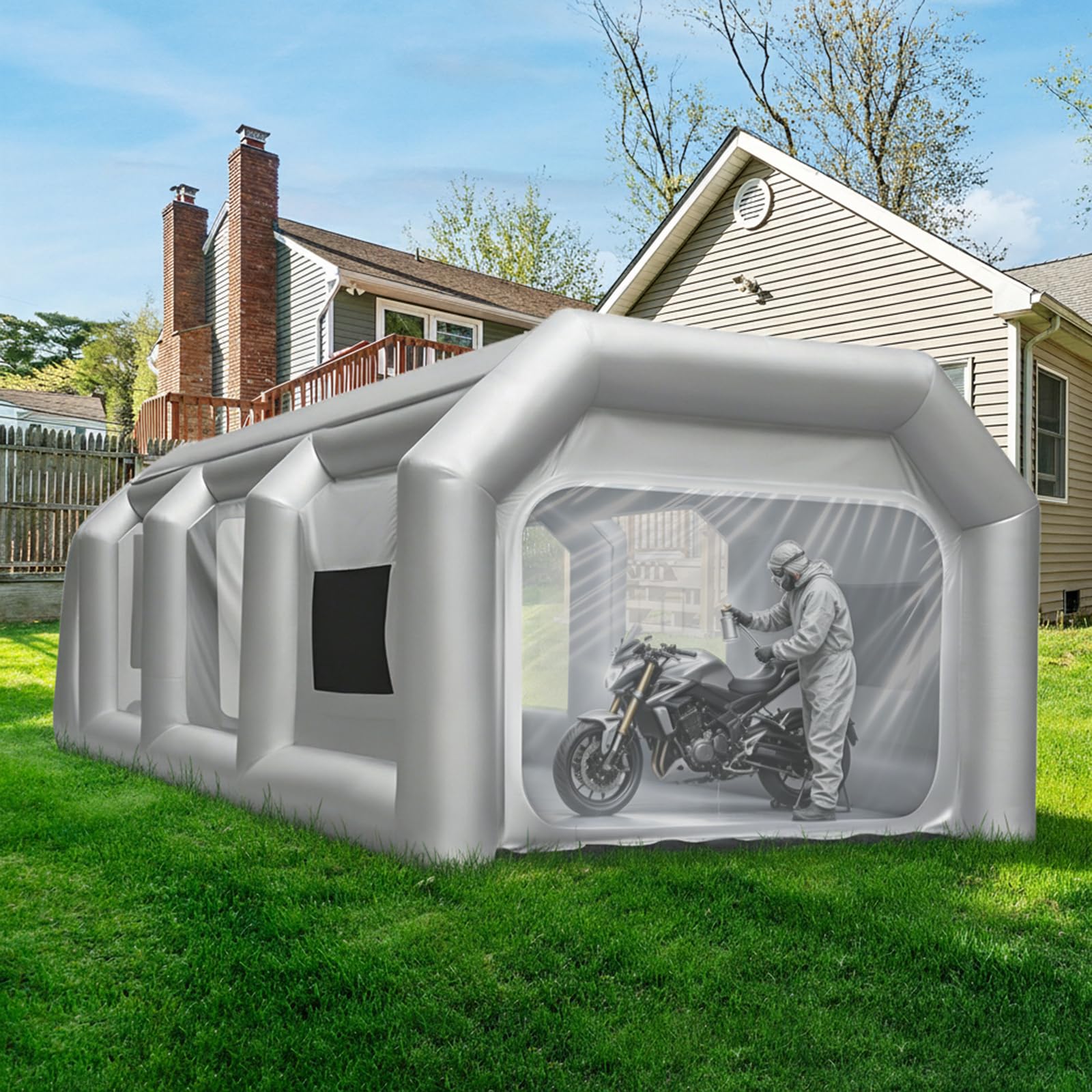 Portable Inflatable Paint Booth Grau Mit Filtern Abnehmbar Lackierzelt | Rechteckig,Maximale Inflationszeit 5 Min,Für Geschäftsdemonstrationen,Medizinische Hilfe Und Isolation,4 * 2.5 * 2.2m