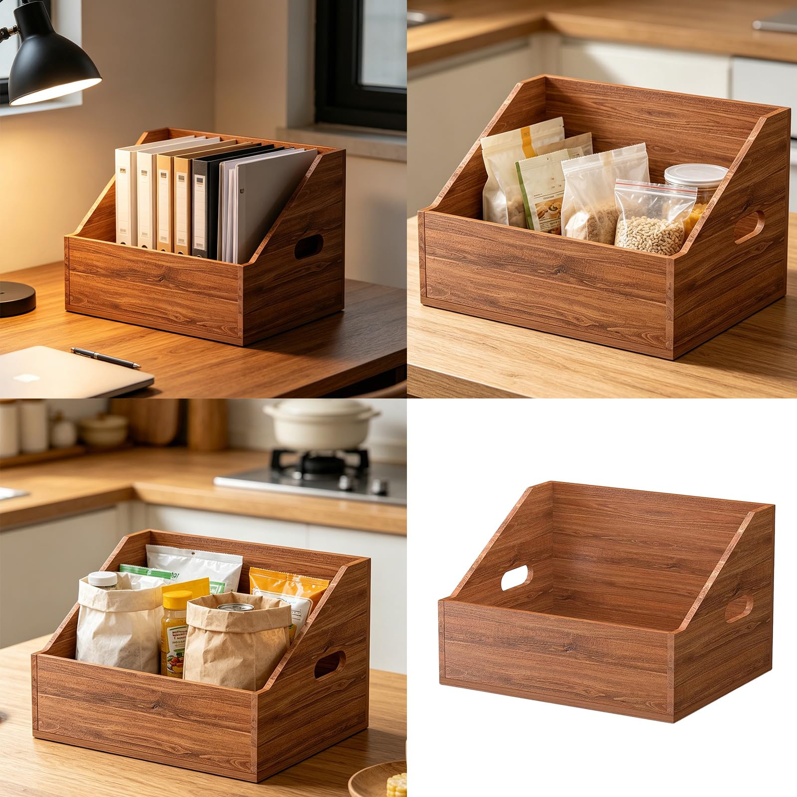 Scatola portaoggetti in legno con maniglie per l ' organizzazione della scrivania, supporto verticale anteriore aperto per file, riviste, libri e archiviazione dischi scrivanie da studio Organizer
