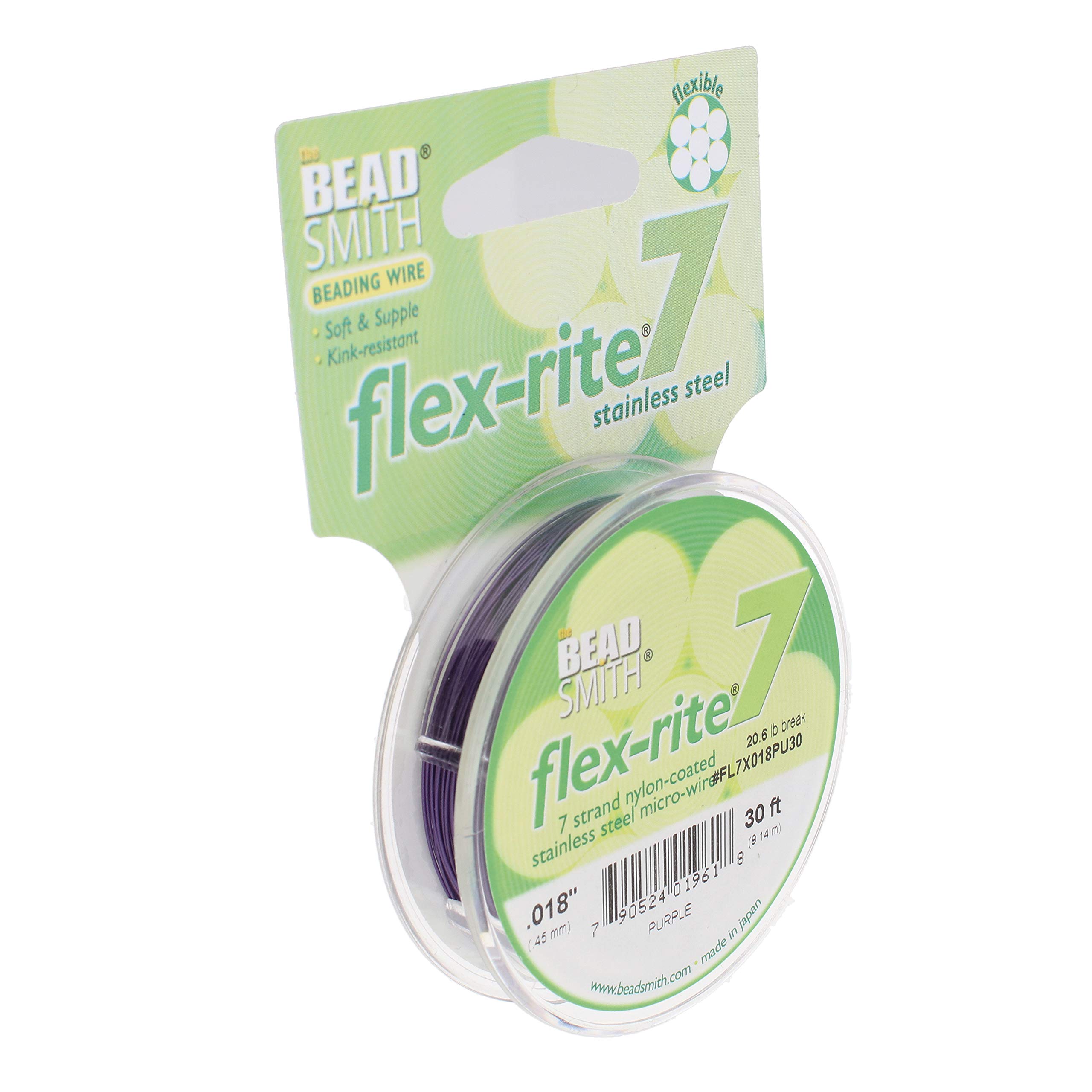 Fil de nylon pour perles câble acier inoxydable 7 brins tigertail violet 0.018 pouce 30 pieds