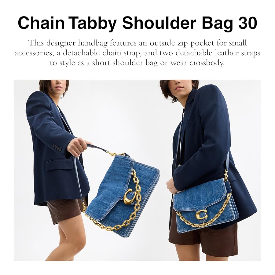 Coach Chain Tabby Shoulder Bag 30 in Denim, B4/Deep Blue Coach Chain Tabby Shoulder Bag 30 in Denim, B4/Deep Blue