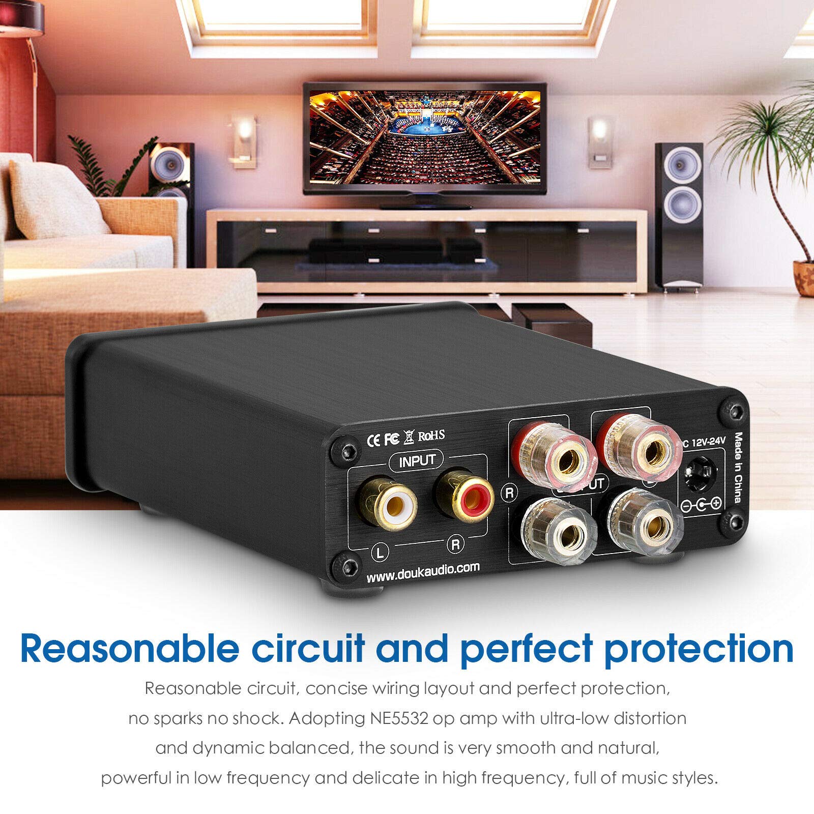 Nobsound, HiFi Mini Dual TPA3116 cyfrowy wzmacniacz stereo wysokiej jakości kanał 2.0 100 W x 2 z przedwzmacniaczem NE5532P, czarny