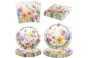 Wildflower Party Decoration Set: Floral Paper Plates, Napkins, Tableware