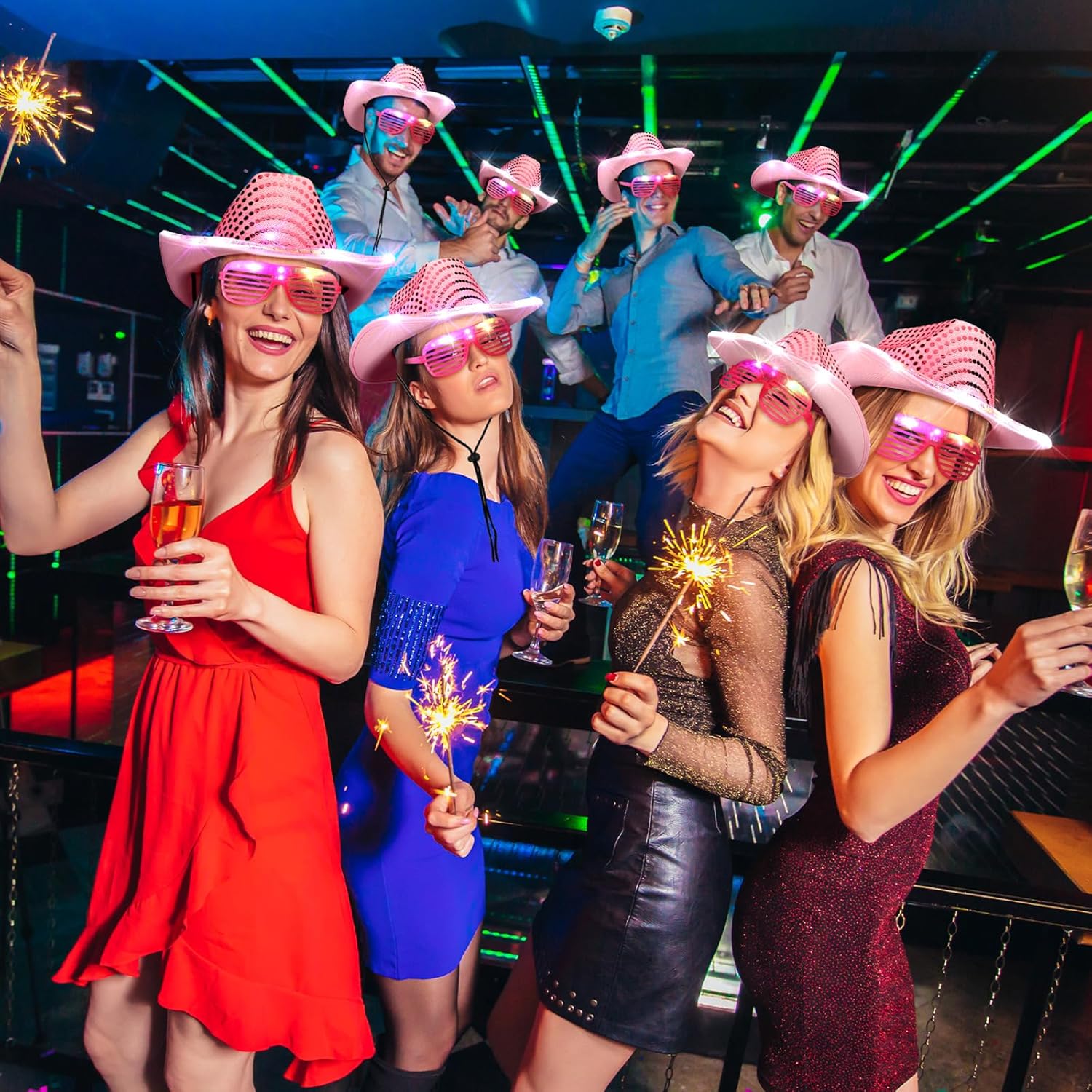 Maitys Light Cowgirl Hat and LED Glasses Glow Cowboy Hat Glasses Shutter for Women Men Birthday Party Costume Outfit Supplies - Image 6