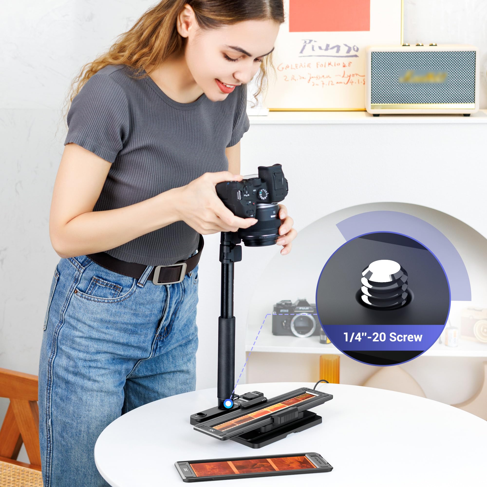 JJC Adattatore di scansione mobile per diapositive fotografiche, copia negativa e visualizzatore di film, con pannello luminoso e supporto da 35 mm