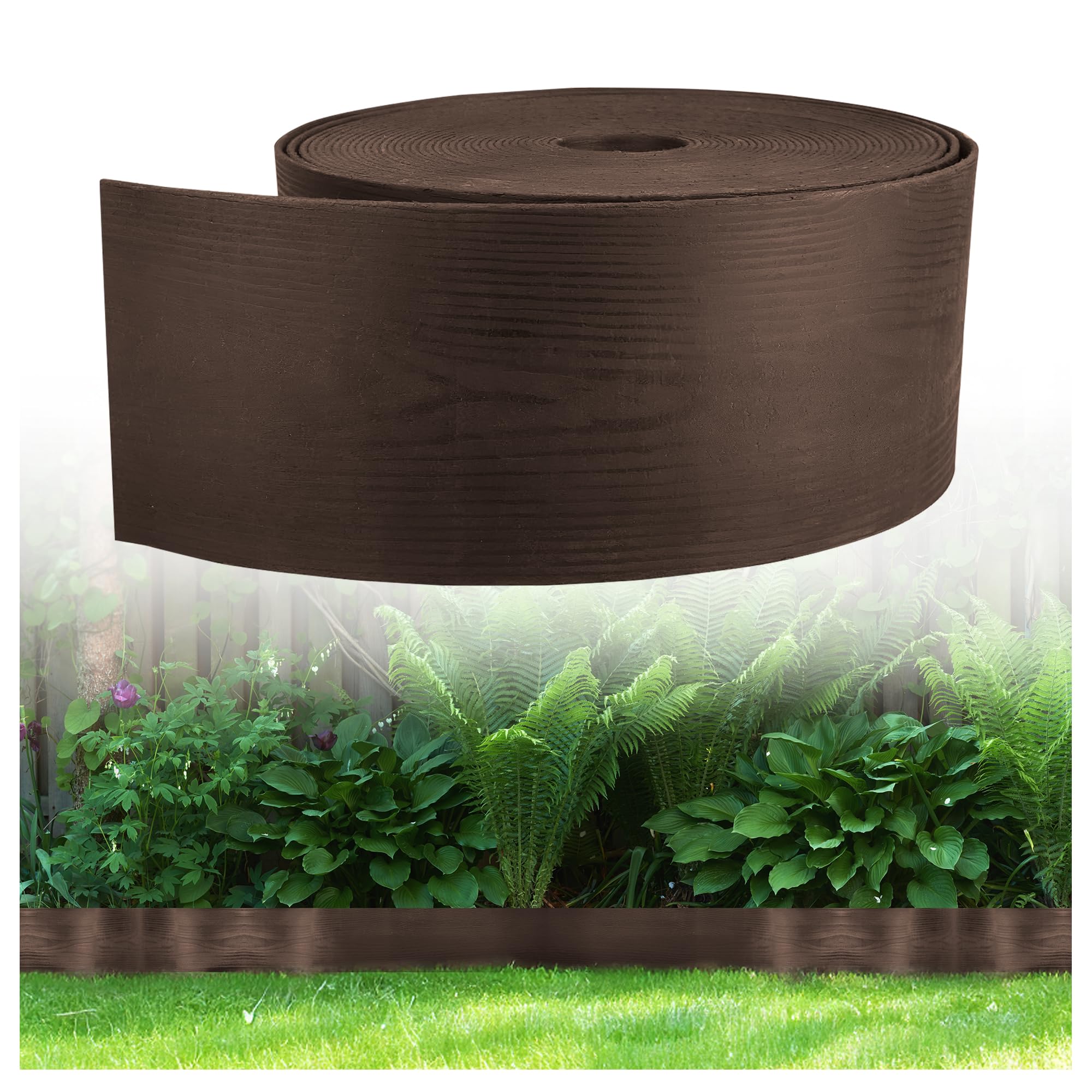 GARDENIX WoodBorder - Borde Flexible con Aspecto de Madera (plástico, Longitud 10 m, Altura 13 cm), Color marrón