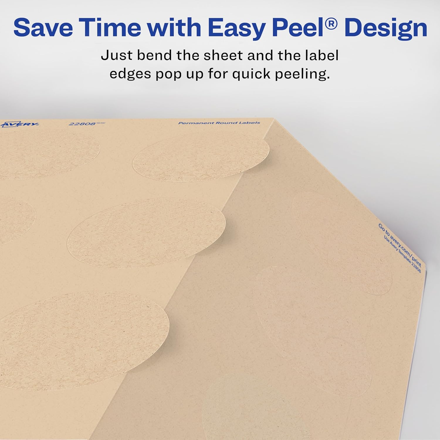 Avery Kraft Brown Round Labels with Sure Feed Technology, 2.5" Diameter, Print to the Edge, Laser/Inkjet Printable Labels, 5 Packs of 22808, 1,125 Total
