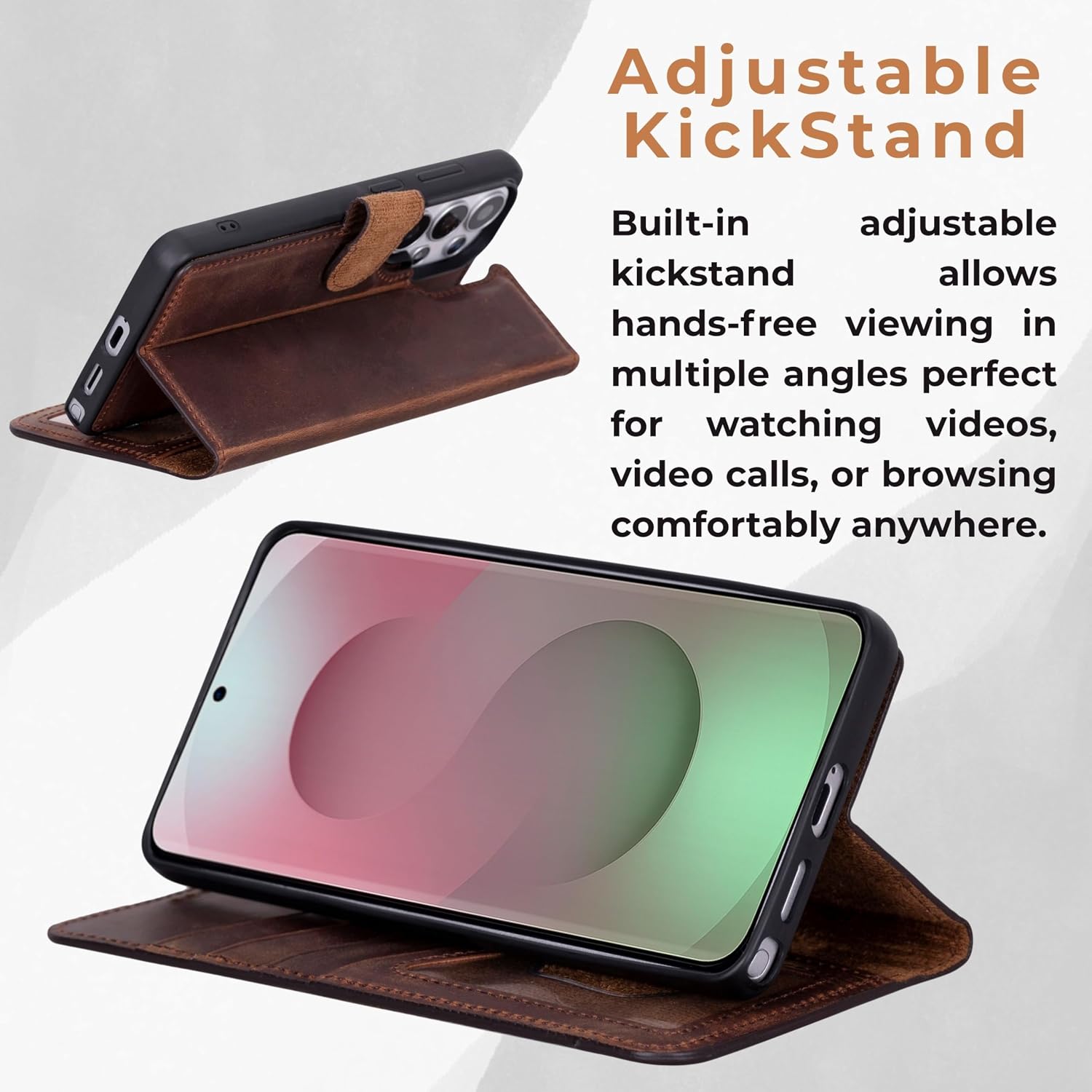 VENOULT Wallet Case for Samsung Galaxy S25 Ultra with 4 Card Slots, Full Grain Genuine Turkish Leather, Business Style, Magnetic Detachable Folio, Wireles Charge, RFID, Handmade (Vintage Brown)