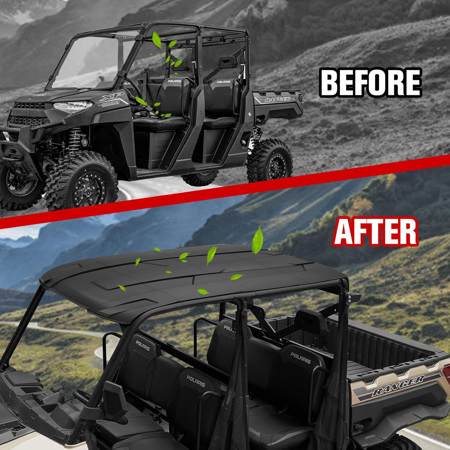 Condition photo showing New/Like New for roof for polaris ranger xp 1000 crew, dustproof 4-piece combination hard coat poly sun visor roof top for polaris ranger crew xp 1000 2017-2025/ crew 900 2015+ accessories (4pcs, 2889223)