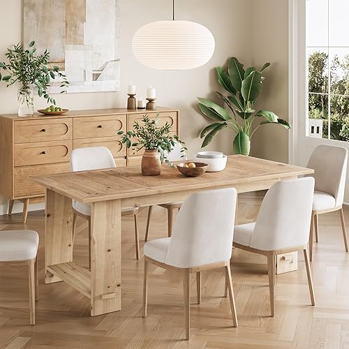 Miniatura 3 de LITTLE TREE Mesa de comedor de madera maciza para 4 a 6 personas, mesa de cocina rectangular de 63 pulgadas con patas resistentes, muebles de madera