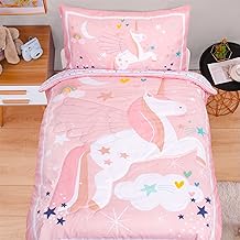 Toddler Bedding Sets for Girls - Unicorn Toddler Bed Set Pink Include Comforter Fitted Sheet and Reversible Pillowcase 3 Piece Toddler Comforter Set - by UOMNY