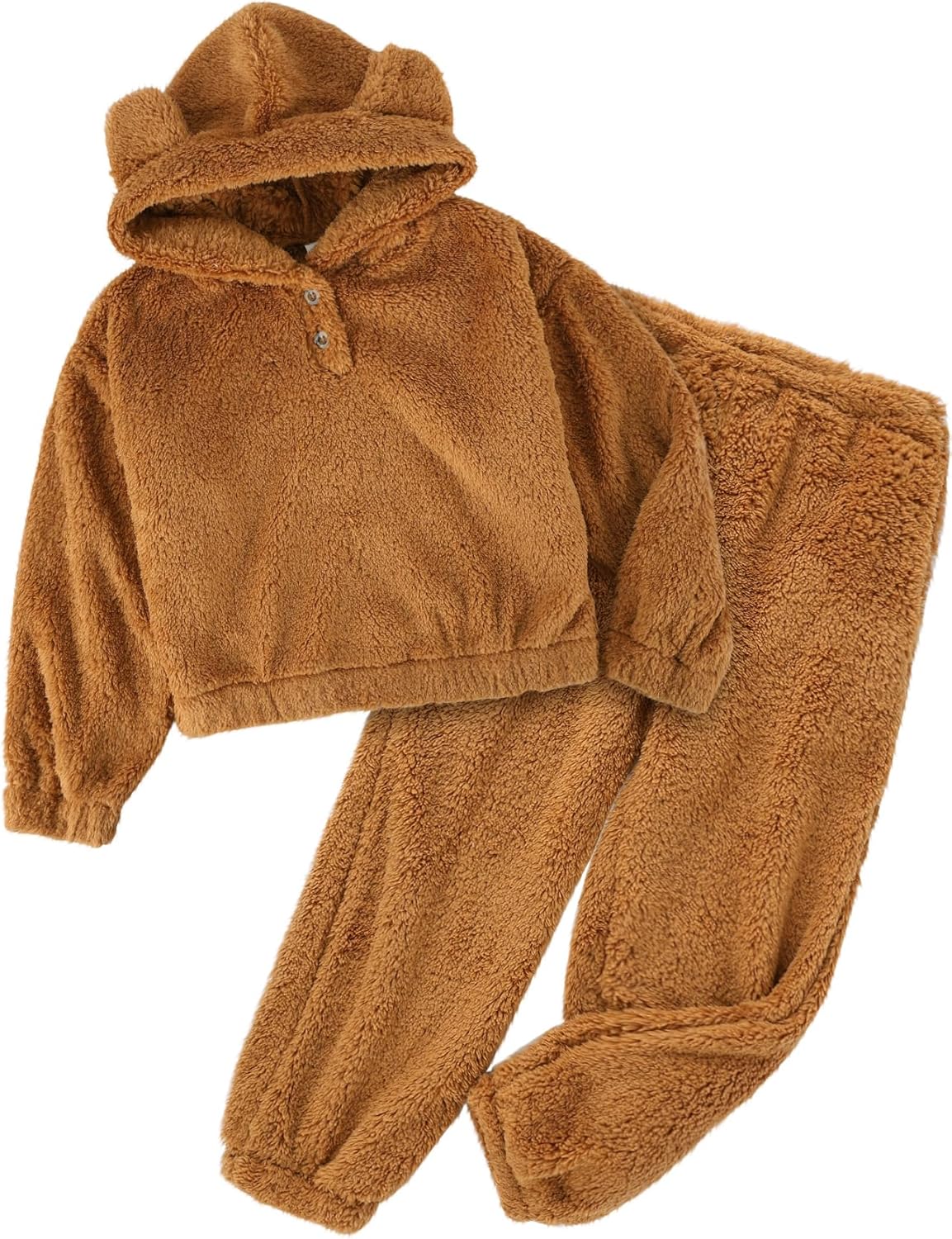 Arssm Girls Fuzzy Pants Set Bear Ear Fuzzy Hoodie Sweatshirt and Sweatpant Kids Clothing Sets