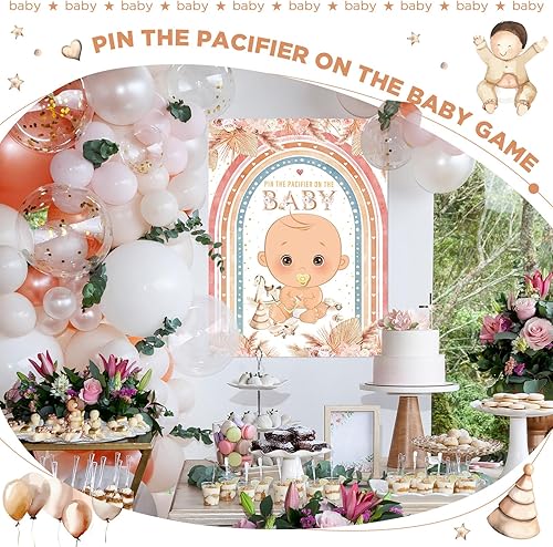 Miniatura 6 de Faccito Pin The Chupete Juego de baby shower, decoración de fiesta de baby shower, incluye póster grande, 24 calcomanías para chupete, juego para