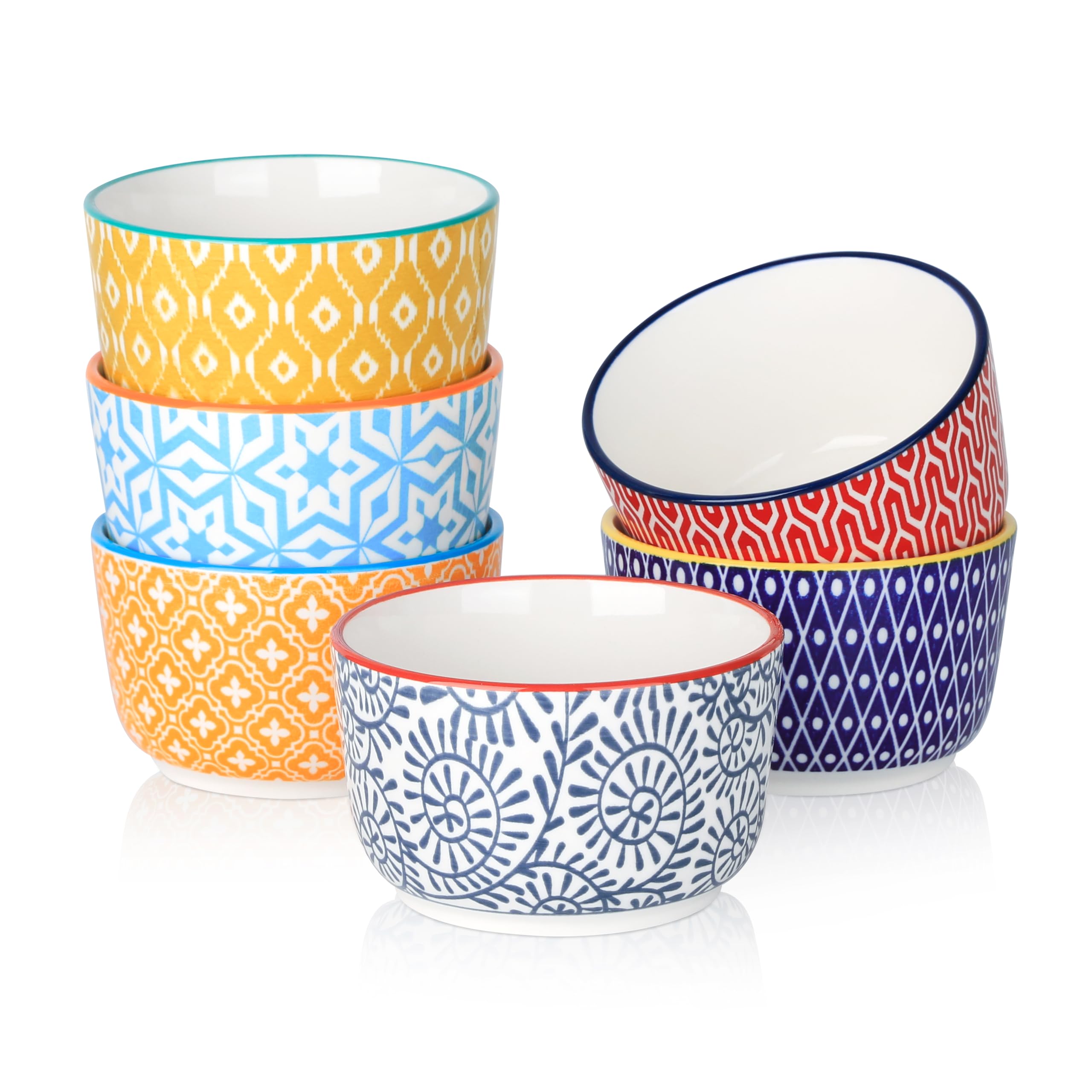 Selamica Ceramic 8 Oz Ramekins, Creme Brulee Ramekins, Oven Safe Baking Dishes/Cups for Souffle Custard Pudding, Small Bowls for Ice Cream Dip, Set of 6, Assorted Colors