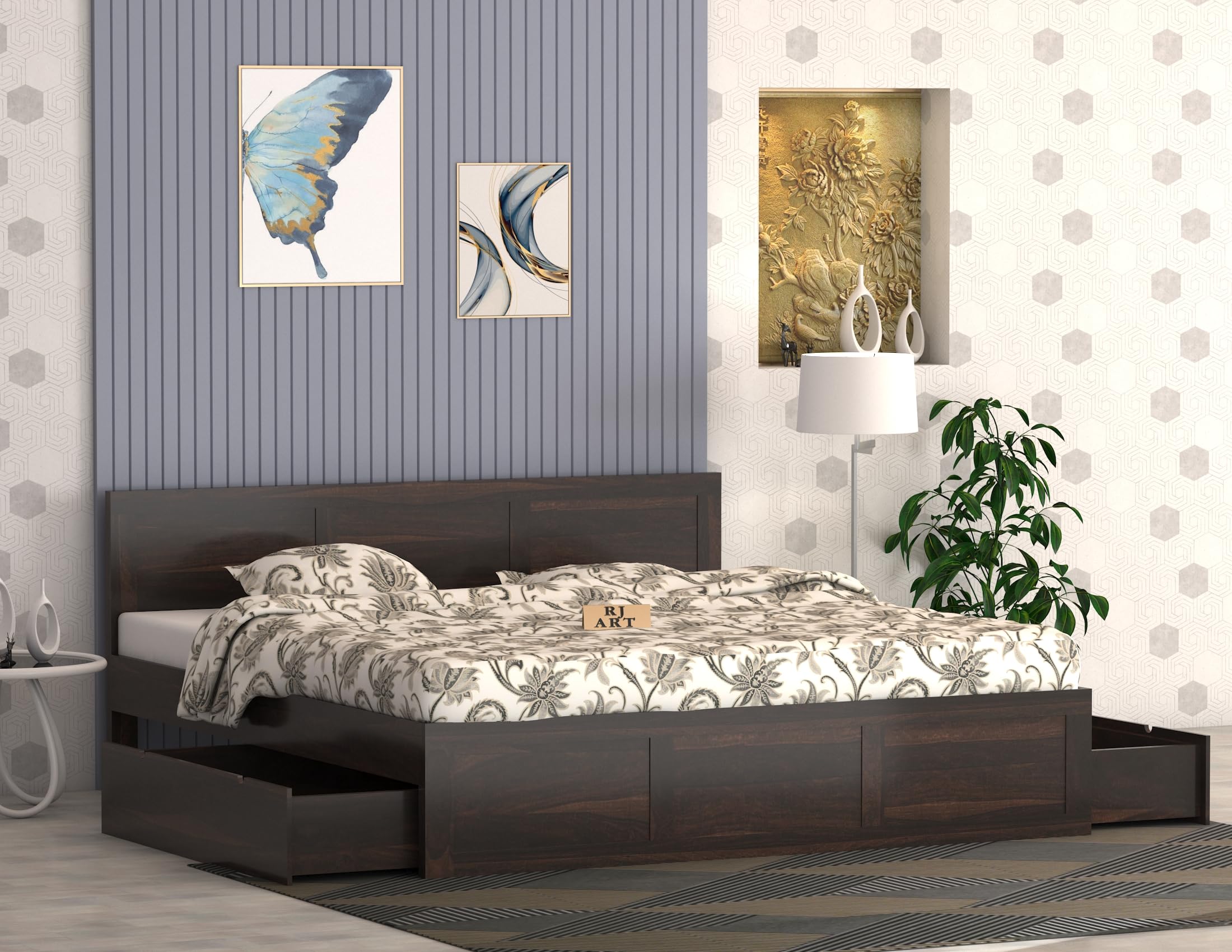 Sheesham Wood Queen Size Bed with Storage | Solid Wood Pullout Storage Bed | Wooden Double Bed Cot with 2 Drawers for Bedroom & Hotel | Walnut | Recommended Mattress Size: 78 X 60 Inch-image-40