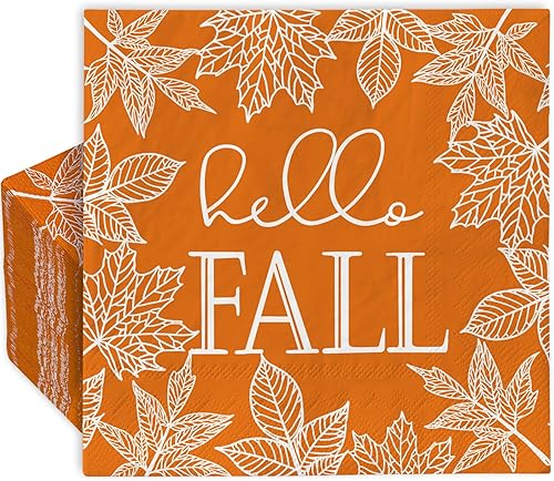 Paquete de 80 servilletas de papel de Hello Fall con hojas de otoño naranjas, servilletas desechables de hojas de arce para fiesta, postre, cena,