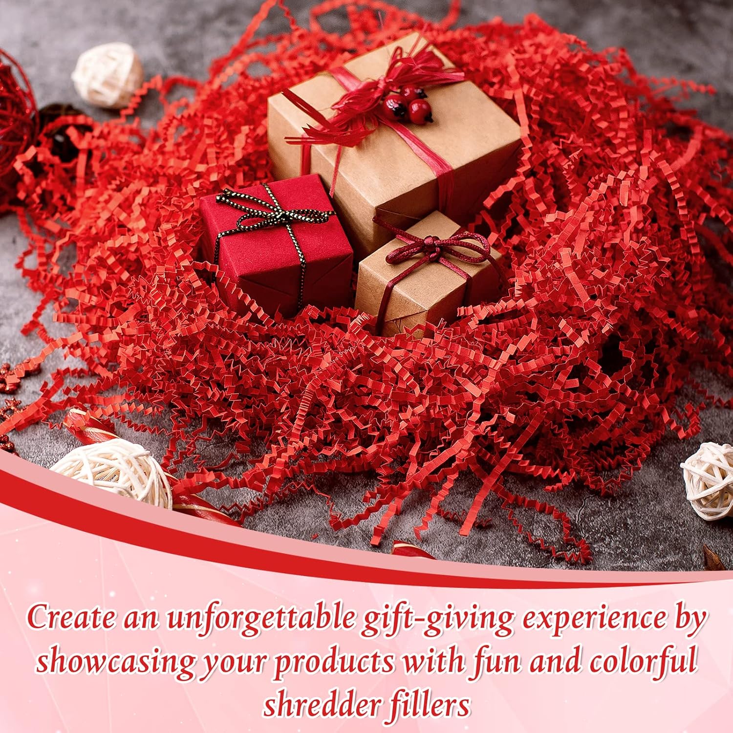 Outus 1lb Red Crinkle Cut Paper Shred Filler Shredded Paper for Gift Box Gift Basket Bag Filler Red Grass Tissue for Valentine's Day Holiday Packaging Wrapping - Image 6