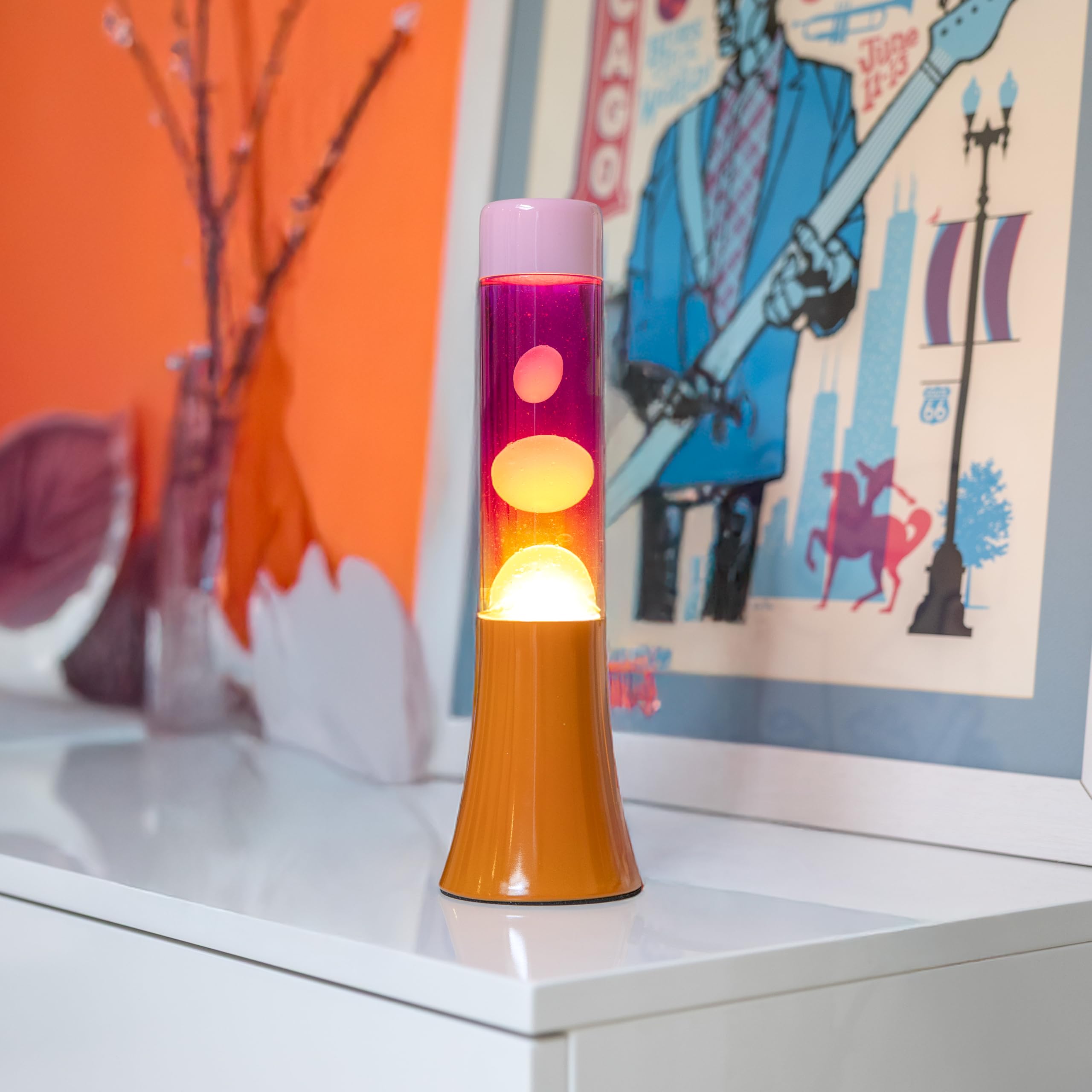 Fisura - Rosa Lavalampe mit orangefarbener Basis und Glas mit einzigartigem Farbverlaufseffekt. Retro-Design, perfektes originelles Geschenk für jede Gelegenheit. Größe: 9 x 9 x 30 cm.