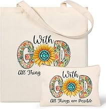 Christian Gifts for Women, Canvas Tote Bag with Makeup Bag, Inspirational, Religious, Spiritual, Birthday, Christmas Gifts for Women Her, Mom, Wife, Girlfriend, Sisters, Best Friends