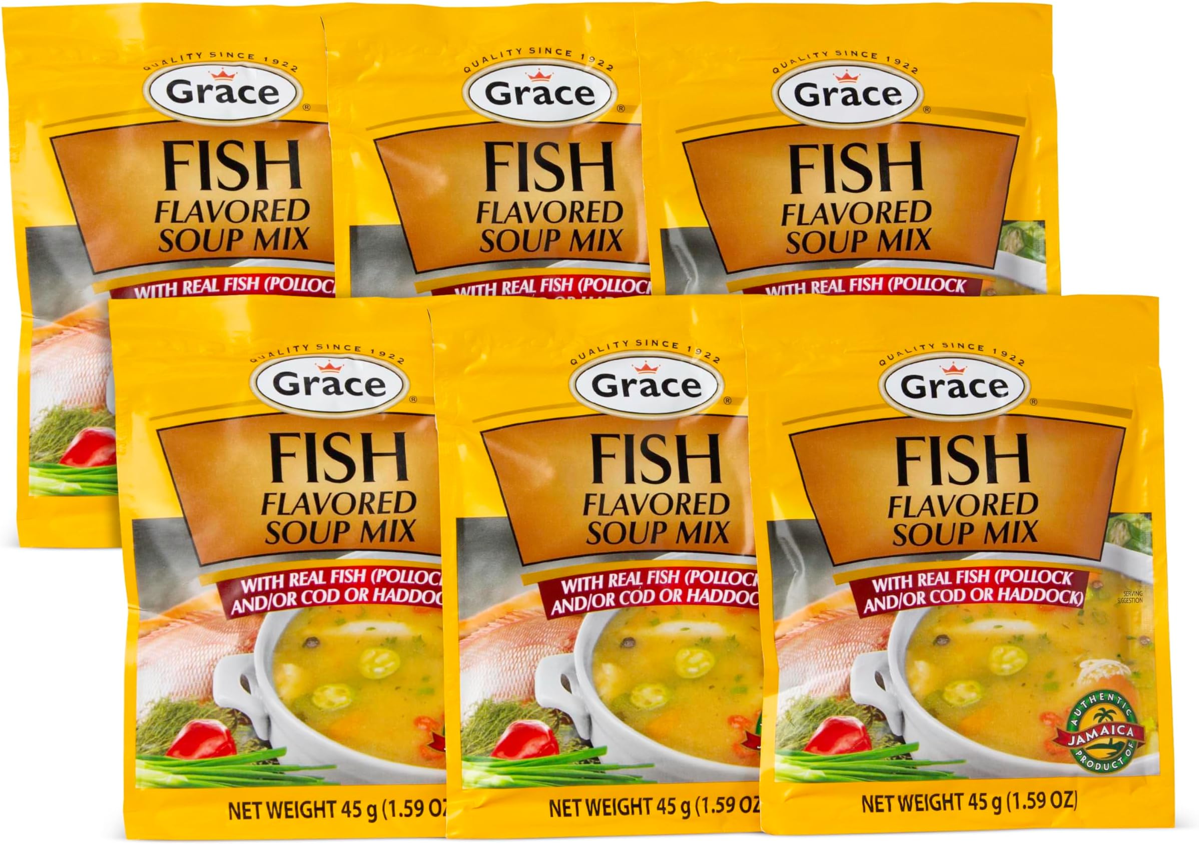 Grace Fish Flavored Soup Mix 1.59oz - Pack of 6 - Authentic Jamaican Tea Soup Mix Made with Cod, Haddock & Pollock - Caribbean Stock & Seafood Stock Mix