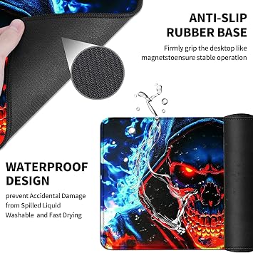 MTG Playmat 24x14 Inch,Skull in Blue Orange fire Magic The Gathering Playmat,TCG Playmat with Stitched Edges Non-Slip Rubber Base,Duskmourn Commander OCG CCG Card Board Game Mat Mousepad Desk Mat