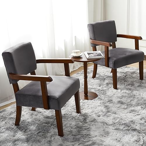 Miniatura 1 de FAGAGA Juego de 2 sillas decorativas con mesa, sillas de sala de estar con asiento y reposabrazos de terciopelo suave para sala de estar,