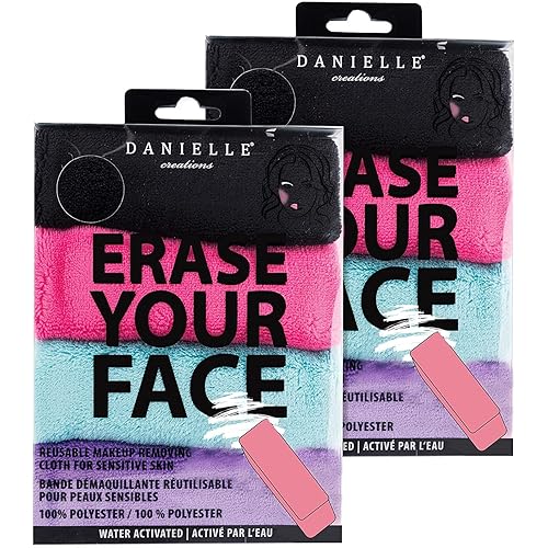 ERASE YOUR FACE Erase Your Face Make Up Removing Cloths, black, blue, pink, purple (8 count)