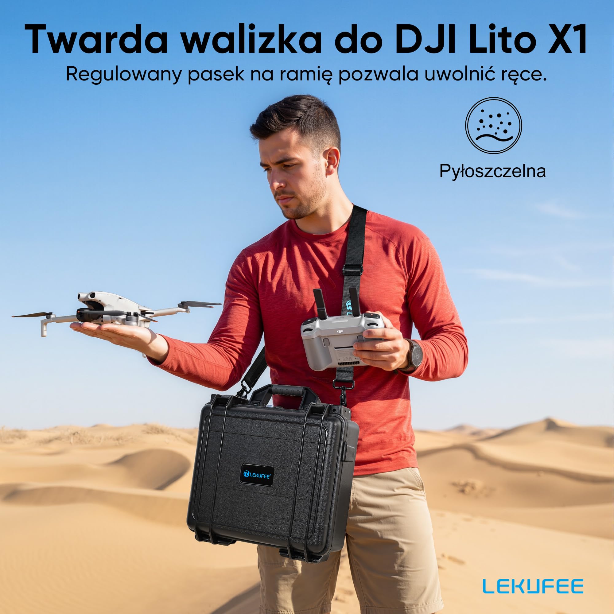 Lekufee Wodoodporna Twarda Walizka Transportowa dla DJI Lito X1, Lito 1 Drone, Fly More Combo, DJI RC 2/RC N3, Baterii (6 szt.), Stacji Ładującej i innych akcesoriów (tylko walizka)