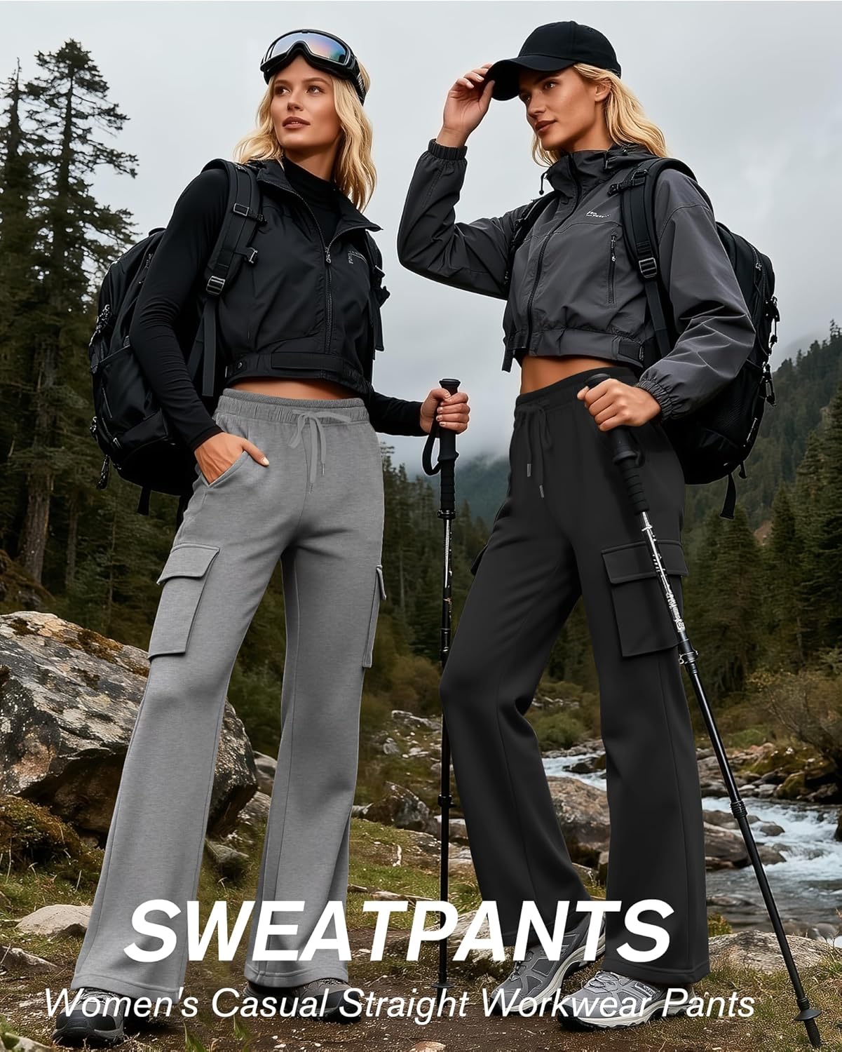 3 Pack Women's Cargo Sweatpants Wide Leg Baggy Casual Athletic Pants Drawstring Lounge Joggers with 4 Pockets - Image 4