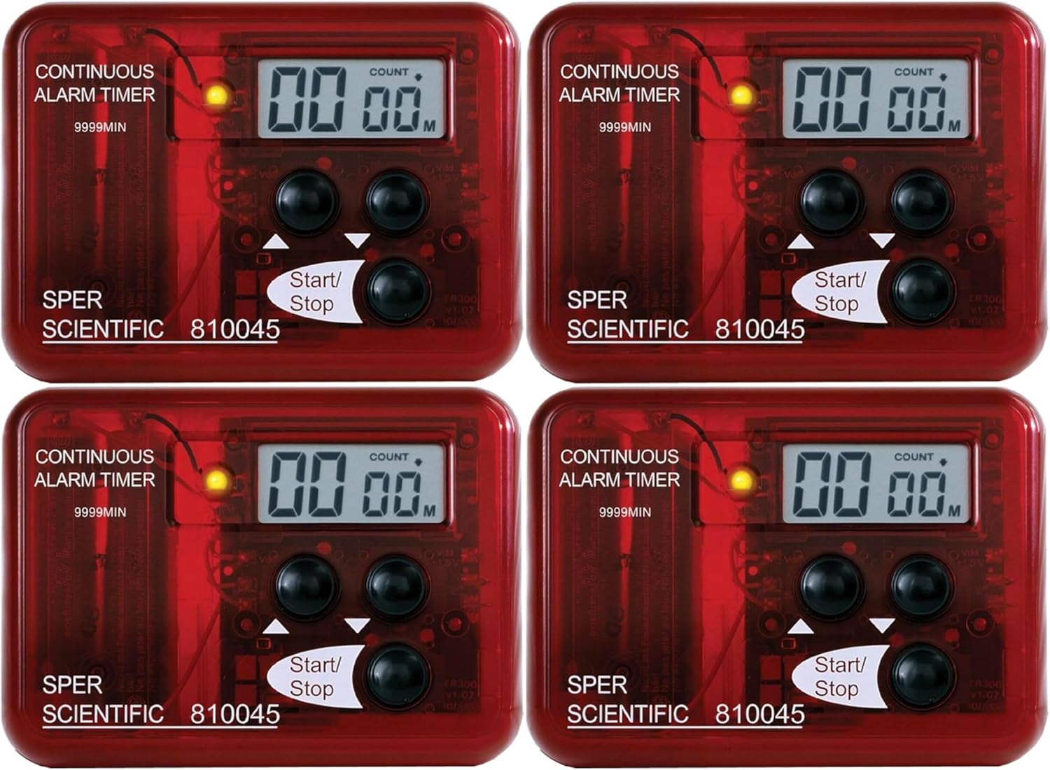 Sper Scientific Continuous Alarm Timer with Count Up Count Down & Visual Indicator 810045 - Bright LED Alarm & 9999-Minute Range - Portable Design for Cooking, Experiments, Fitness & More - 4 pc
