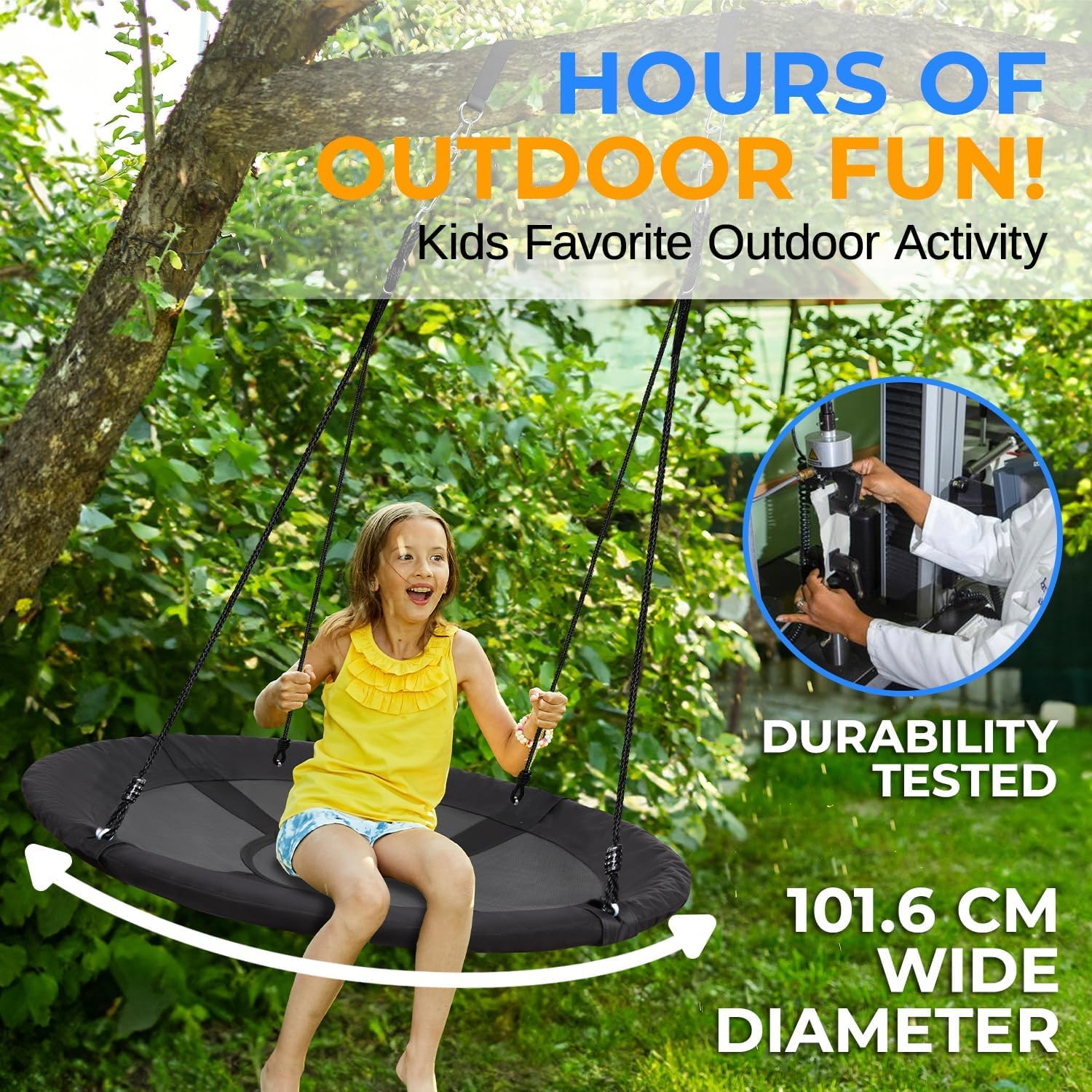 SereneLife Tree Swing Seat, Large Round Saucer Kids Swings, Adults and Kids Nest Swing, Durable Frame, 270kg Capacity - Image 2