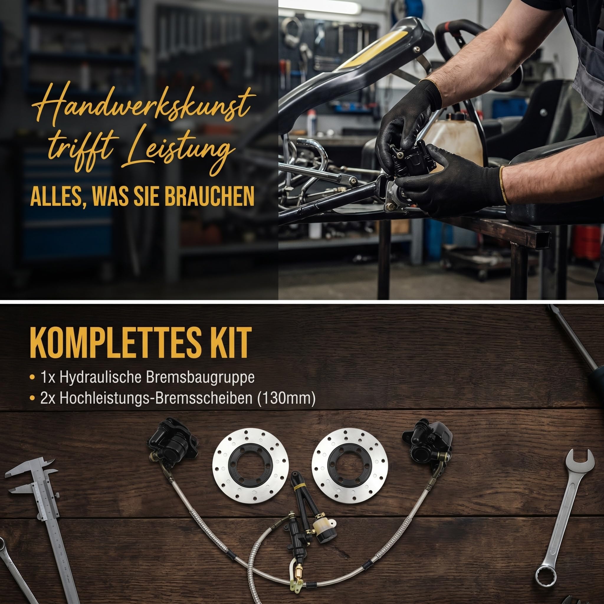 Go Kart Bremsen Hydraulische Hinterrad Bremsanlage mit Doppel Fußbremse Und Hauptzylinder, Metallkonstruktion für DIY Go Kart Strandbuggy Mini, mit Bremsscheibe