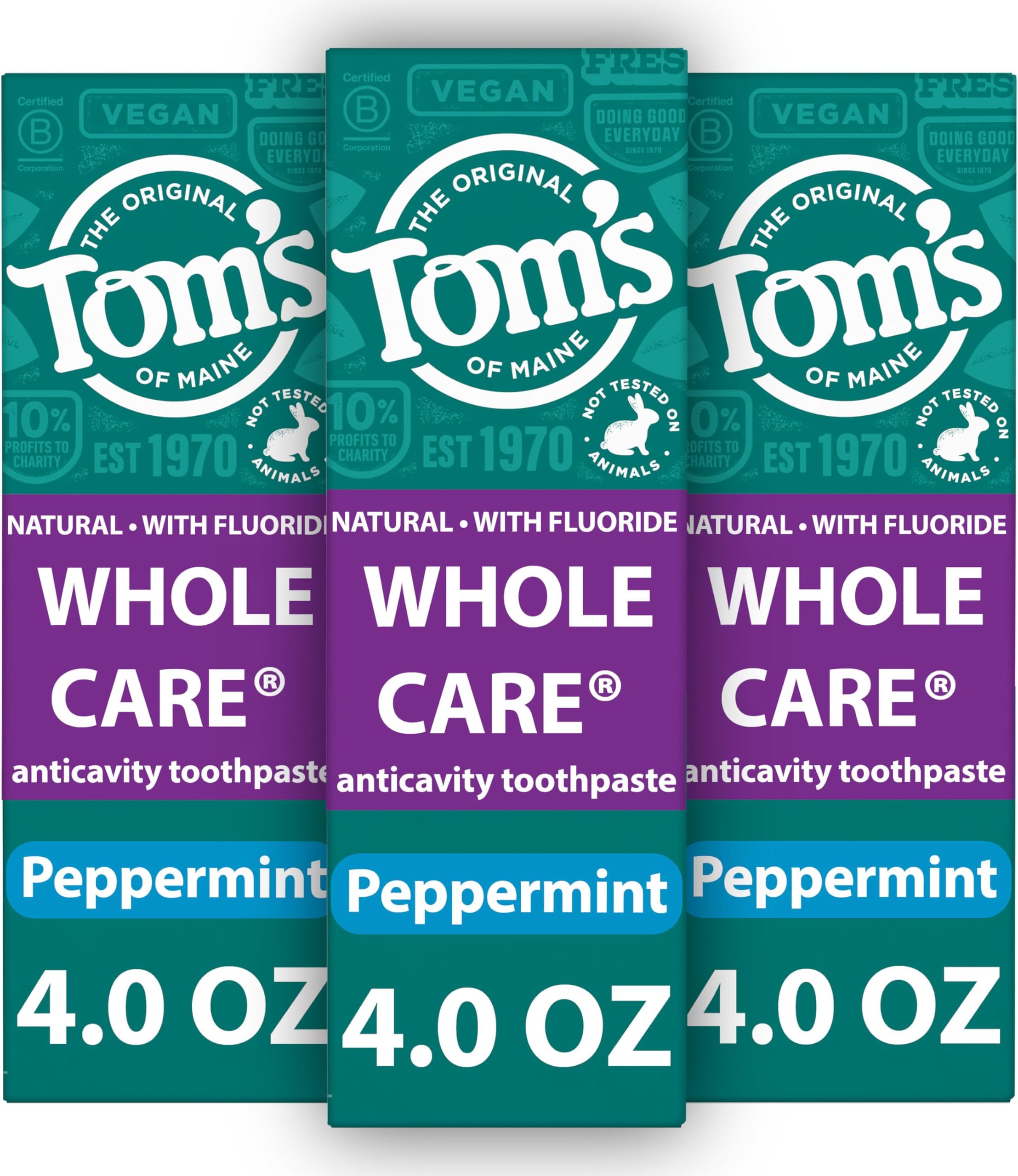Whole Care Natural Toothpaste with Fluoride, Peppermint, 4 oz. 3-Pack (Packaging May Vary)